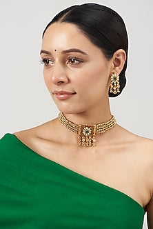 Gold Finish Kundan Polki Choker Necklace Set