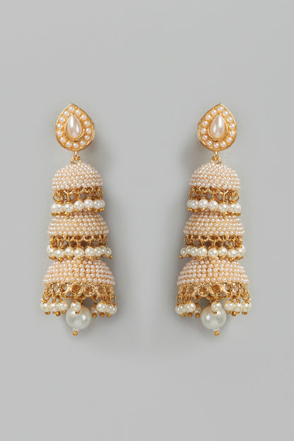 Gold Finish Pearl Dangler Earrings