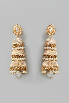 Gold Finish Pearl Dangler Earrings