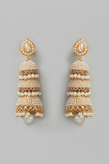 Gold Finish Pearl Dangler Earrings