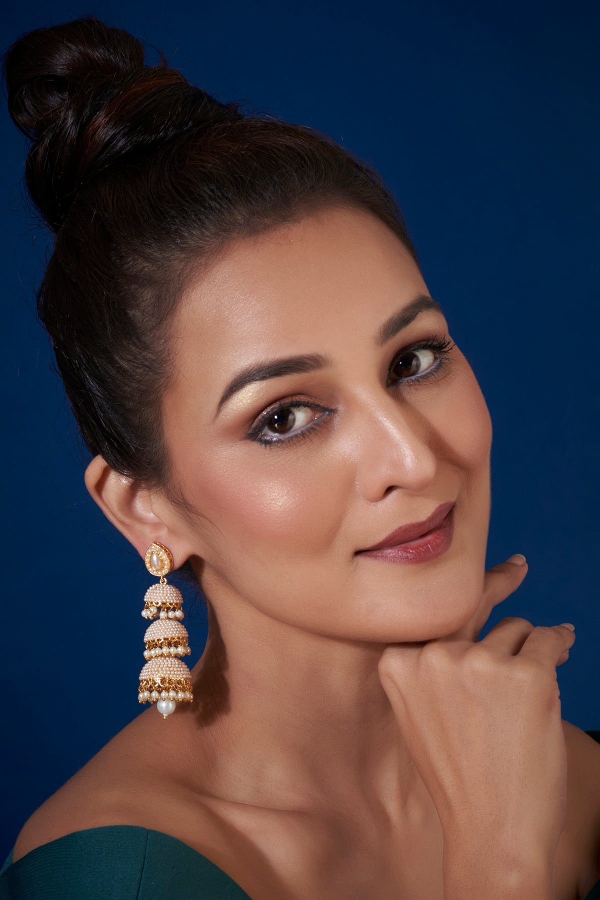 Gold Finish Pearl Dangler Earrings
