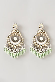 Two Tone Finish Kundan Polki & Green Synthetic Stone Dangler Earrings