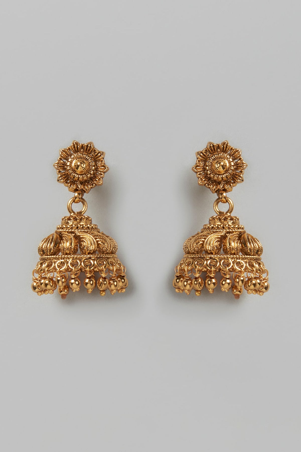 Gold Finish Kundan Polki Temple Jhumka Earrings