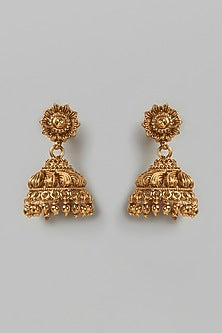Gold Finish Kundan Polki Temple Jhumka Earrings