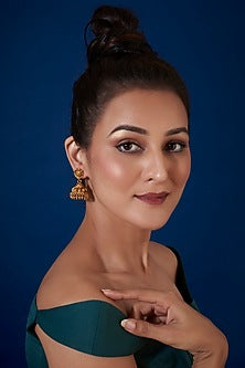 Gold Finish Kundan Polki Temple Jhumka Earrings