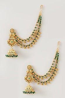 Gold Finish Kundan Polki & Synthetic Stone Temple Dangler Earrings