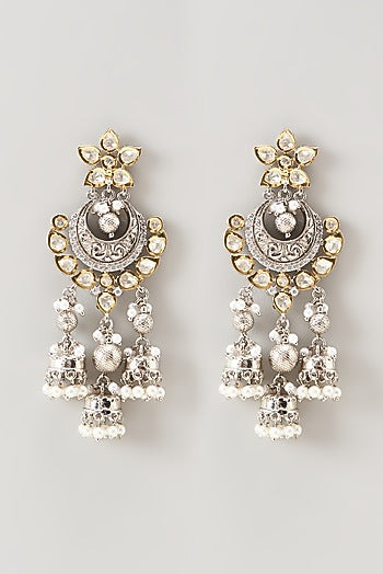 Two Tone Finish Kundan Polki & Pearl Dangler Earrings