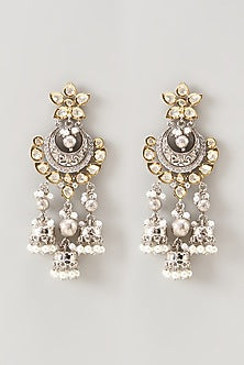 Two Tone Finish Kundan Polki & Pearl Dangler Earrings