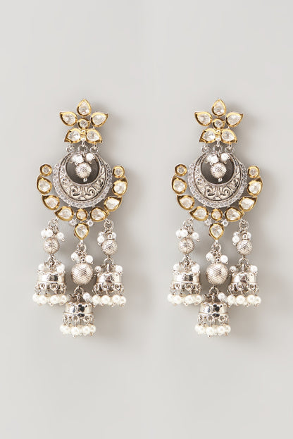 Two Tone Finish Kundan Polki & Pearl Dangler Earrings