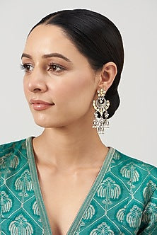 Two Tone Finish Kundan Polki & Pearl Dangler Earrings