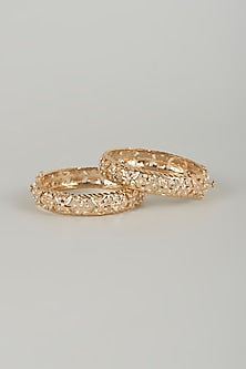 Gold Finish Kundan Polki & Beaded Bangles (Set of 2)