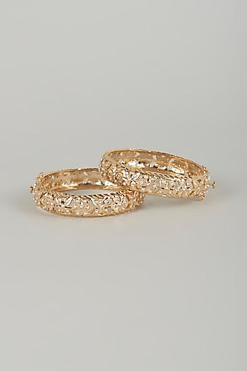 Gold Finish Kundan Polki & Beaded Bangles (Set of 2)