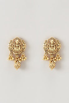 Gold Finish Synthetic Stone Temple Long Necklace Set