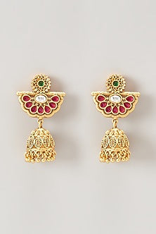 Gold Finish Kundan Polki & Synthetic Stone Temple Choker Necklace Set