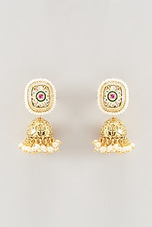 Gold Finish Pearl & Kundan Polki Temple Choker Necklace Set