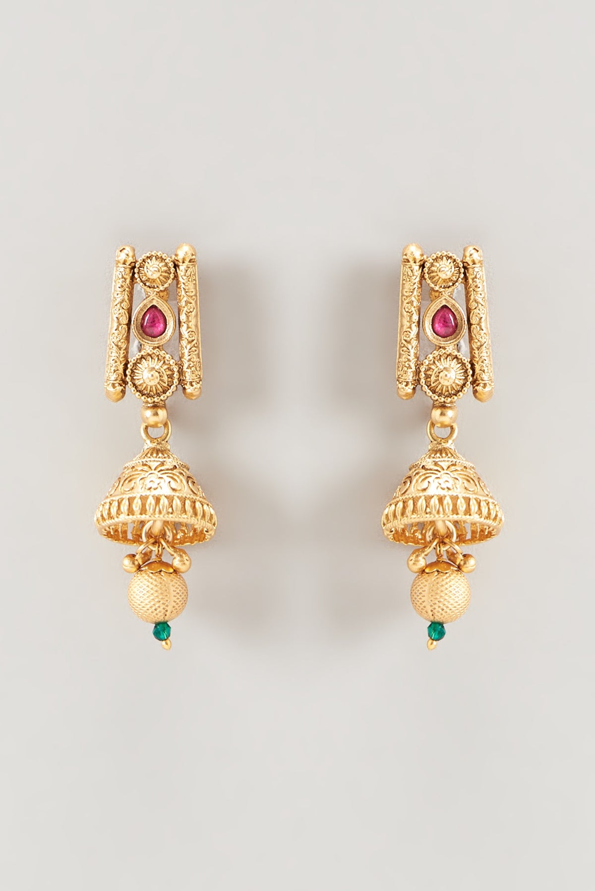 Gold Finish Ruby Stone Temple Necklace Set