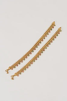 Gold Finish Synthetic Stone Temple Anklets