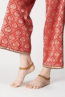 Gold Finish Synthetic Stone Temple Anklets