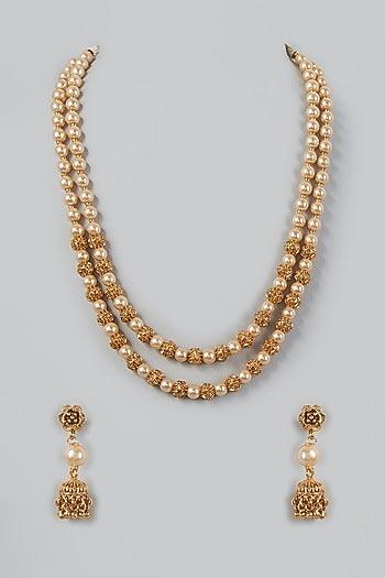 Gold Finish Pearl Temple Necklace Set