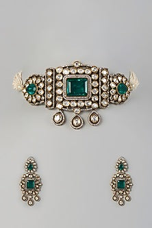 Two Tone Finish Kundan Polki & Pearl Choker Necklace Set