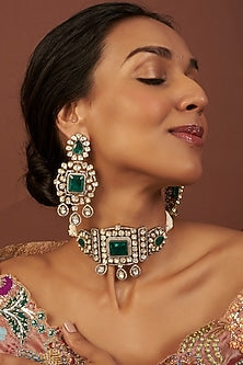 Two Tone Finish Kundan Polki & Pearl Choker Necklace Set