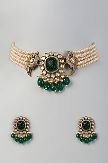 Two Tone Finish Kundan Polki & Pearl Choker Necklace Set
