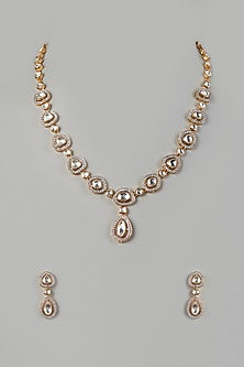Two Tone Finish Zircon & Kundan Polki Long Necklace Set