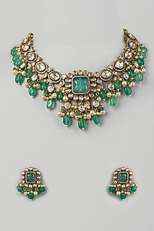 Two Tone Finish Kundan Polki & Pearl Necklace Set