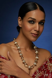 Gold Finish Kundan Polki & Quartz Mala