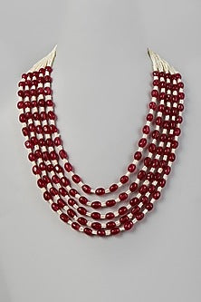 Red Beaded & Pearl Layered Necklace