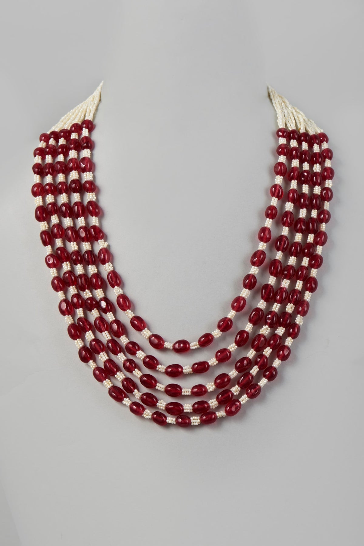 Red Beaded & Pearl Layered Necklace