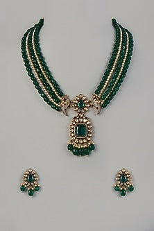 Two Tone Finish Kundan Polki & Pearl Long Necklace Set