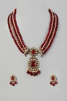 Two Tone Finish Kundan Polki & Red Stone Long Necklace Set