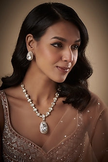 Gold Finish Kundan Polki Long Necklace Set