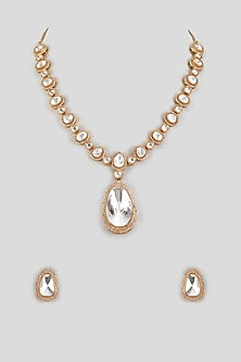 Gold Finish Kundan Polki Long Necklace Set