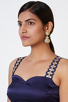 Gold Finish Kundan Polki Engraved Earrings