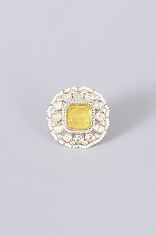 Gold Finish Kundan Polki & Yellow Synthetic Stone Ring