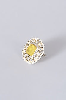 Gold Finish Kundan Polki & Yellow Synthetic Stone Ring