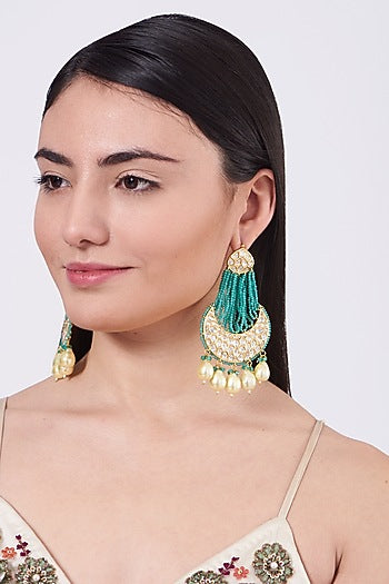 Gold Finish Kundan Polki & Turquoise Beaded Earrings