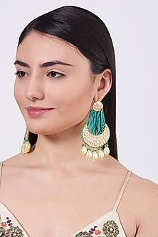 Gold Finish Kundan Polki & Turquoise Beaded Earrings