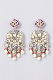 Two Tone Finish Kundan Polki & Red Beaded Dangler Earrings
