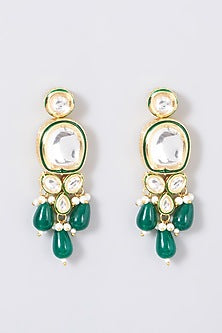 Gold Finish Kundan Polki & Green Beaded Choker Necklace Set