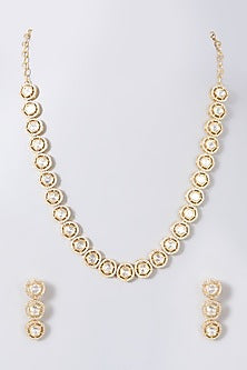 Gold Finish Kundan Polki & Zircon Necklace Set