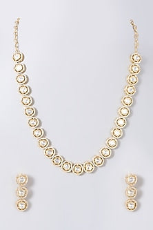 Gold Finish Kundan Polki & Zircon Necklace Set