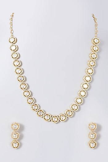Gold Finish Kundan Polki & Zircon Necklace Set