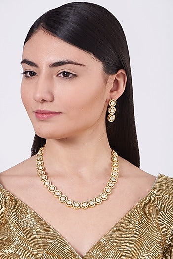 Gold Finish Kundan Polki & Zircon Necklace Set