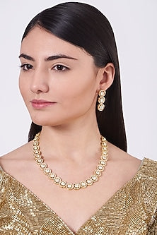 Gold Finish Kundan Polki & Zircon Necklace Set