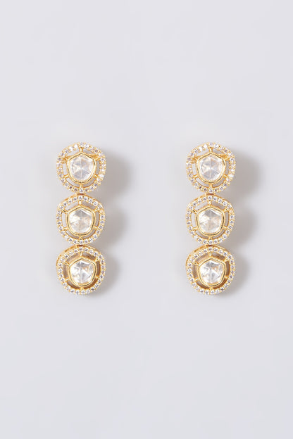 Gold Finish Kundan Polki & Zircon Necklace Set
