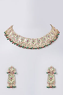 Gold Finish Jadua Beaded Choker Necklace Set