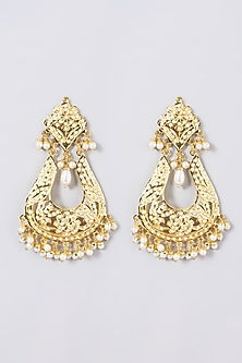 Gold Finish Jadau & Pearl Dangler Earrings